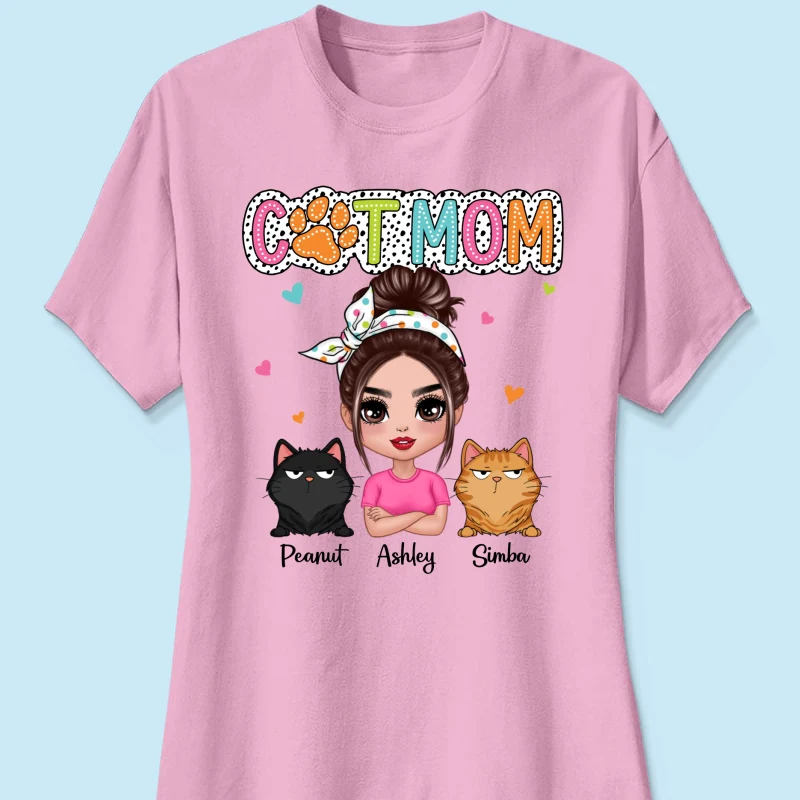 Cat Mom Summer Vibe Dots Sassy Woman & Cute Cats Personalized Shirt - Image 13