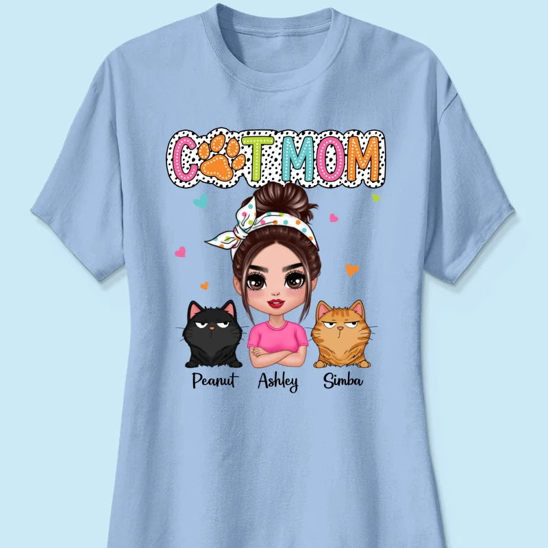 Cat Mom Summer Vibe Dots Sassy Woman & Cute Cats Personalized Shirt - Image 14