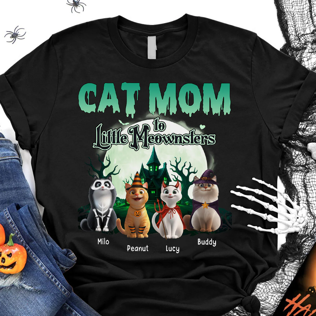 Cat Mom to Little Meownsters Personalized Shirt, Halloween Shirt for Cat Moms - Image 3