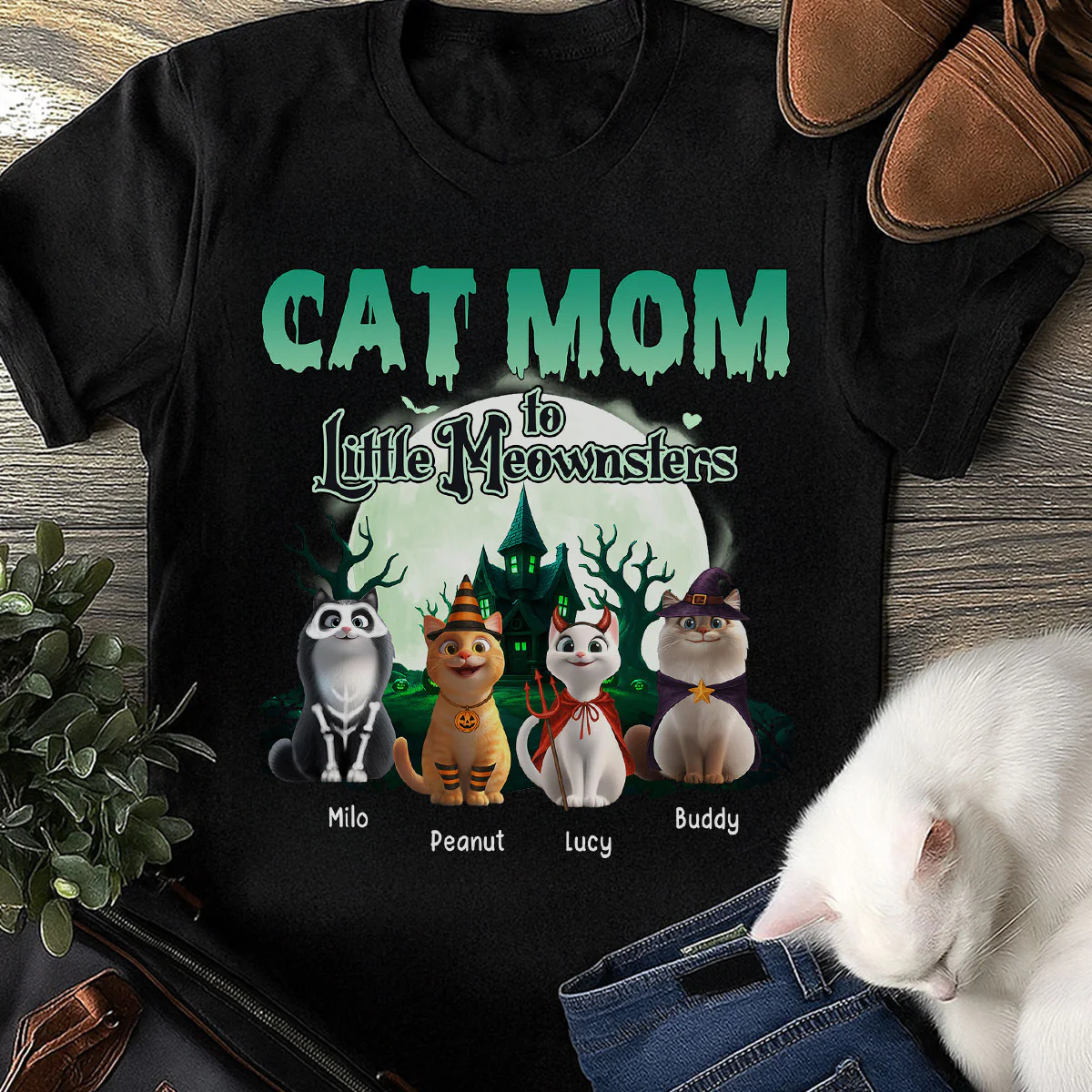 Cat Mom to Little Meownsters Personalized Shirt, Halloween Shirt for Cat Moms - Image 5