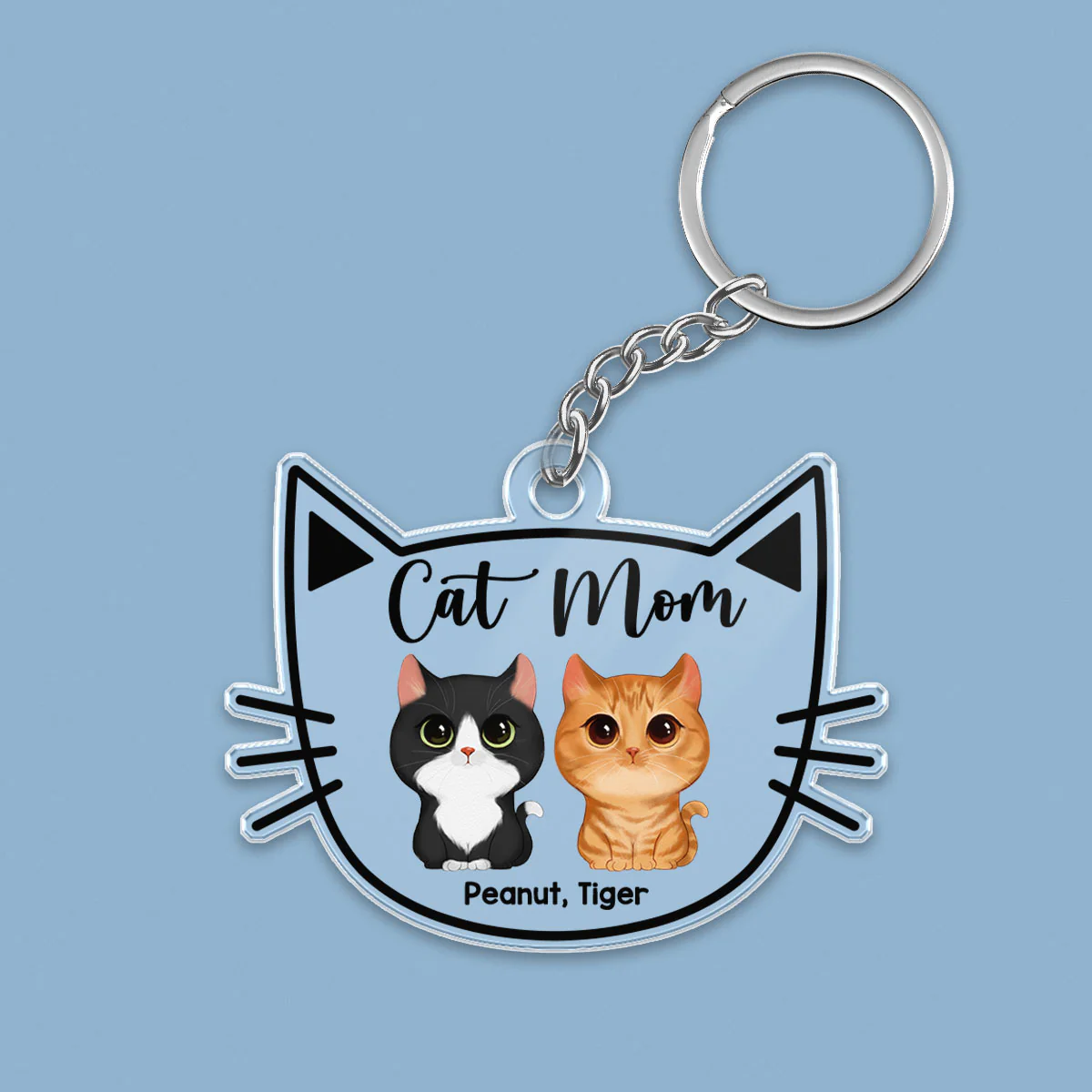 Cat Mom Watercolor Cute Cats Cat Face Shape Personalized Acrylic Keychain - Image 2