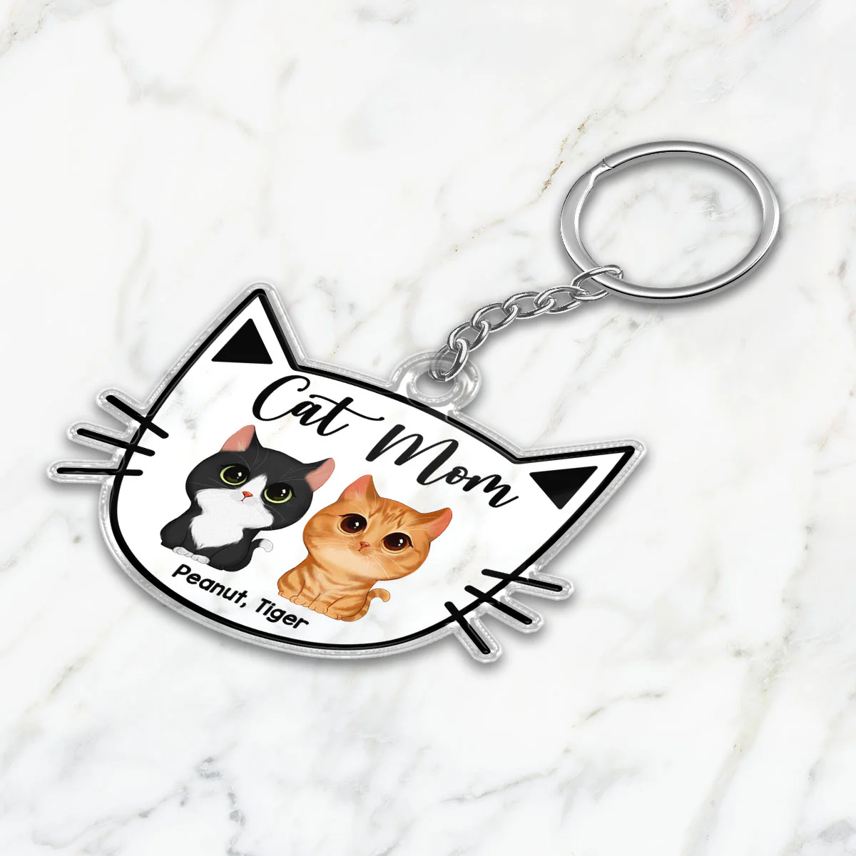 Cat Mom Watercolor Cute Cats Cat Face Shape Personalized Acrylic Keychain - Image 3
