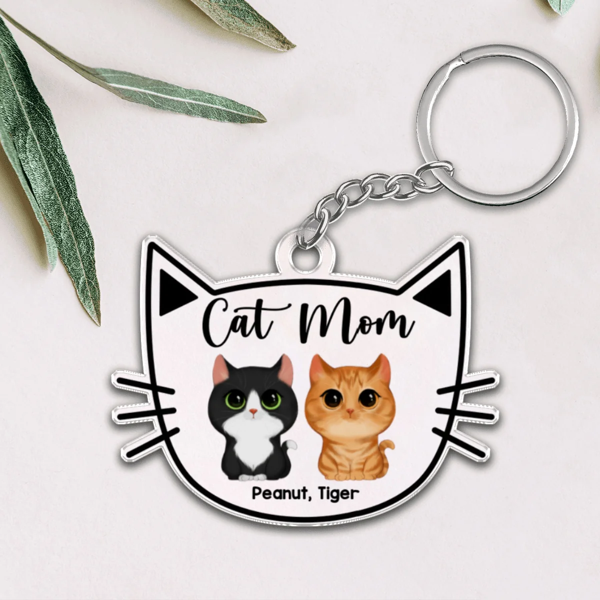 Cat Mom Watercolor Cute Cats Cat Face Shape Personalized Acrylic Keychain - Image 4