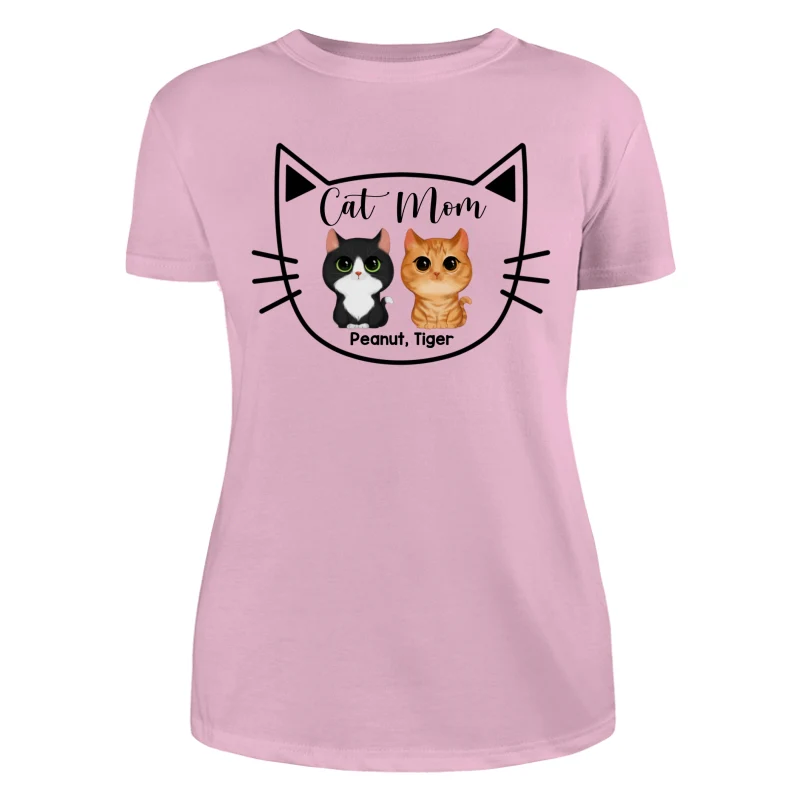Cat Mom Watercolor Cute Cats Cat Face Shape Personalized Shirt - Image 11
