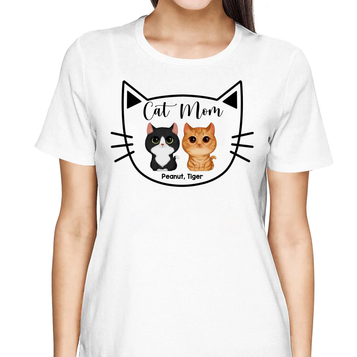 Cat Mom Watercolor Cute Cats Cat Face Shape Personalized Shirt - Image 2