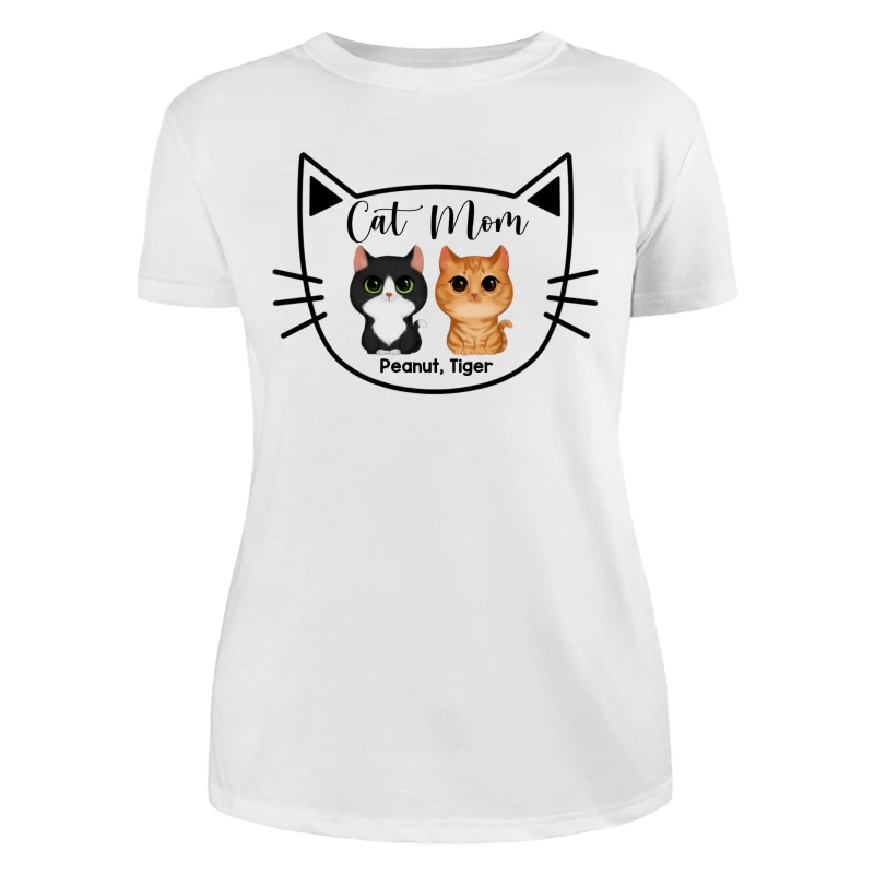 Cat Mom Watercolor Cute Cats Cat Face Shape Personalized Shirt - Image 9