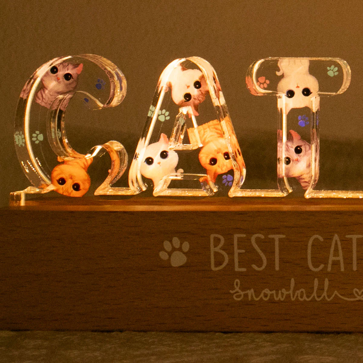 Cat Mom Watercolor Cute Cats Personalized LED Night Light - Image 3