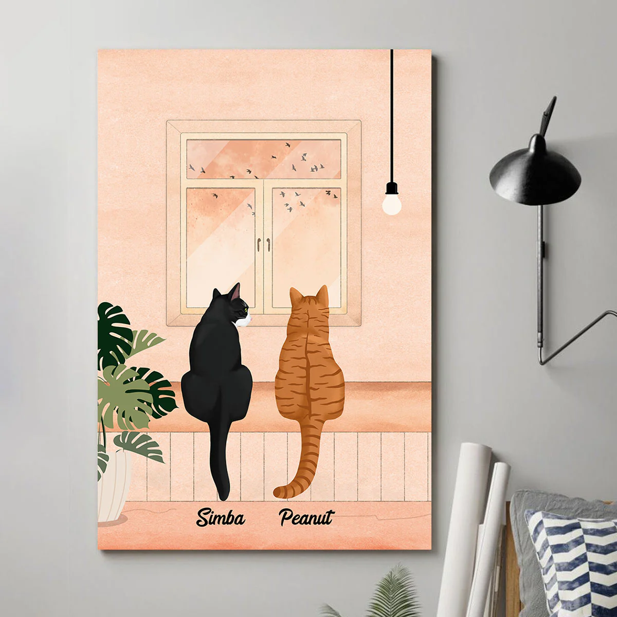 Cat Portrait Print Looking At Birds Outside Window Personalized Poster - Image 3