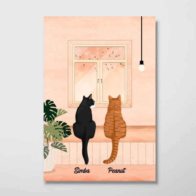 Cat Portrait Print Looking At Birds Outside Window Personalized Poster - Image 5
