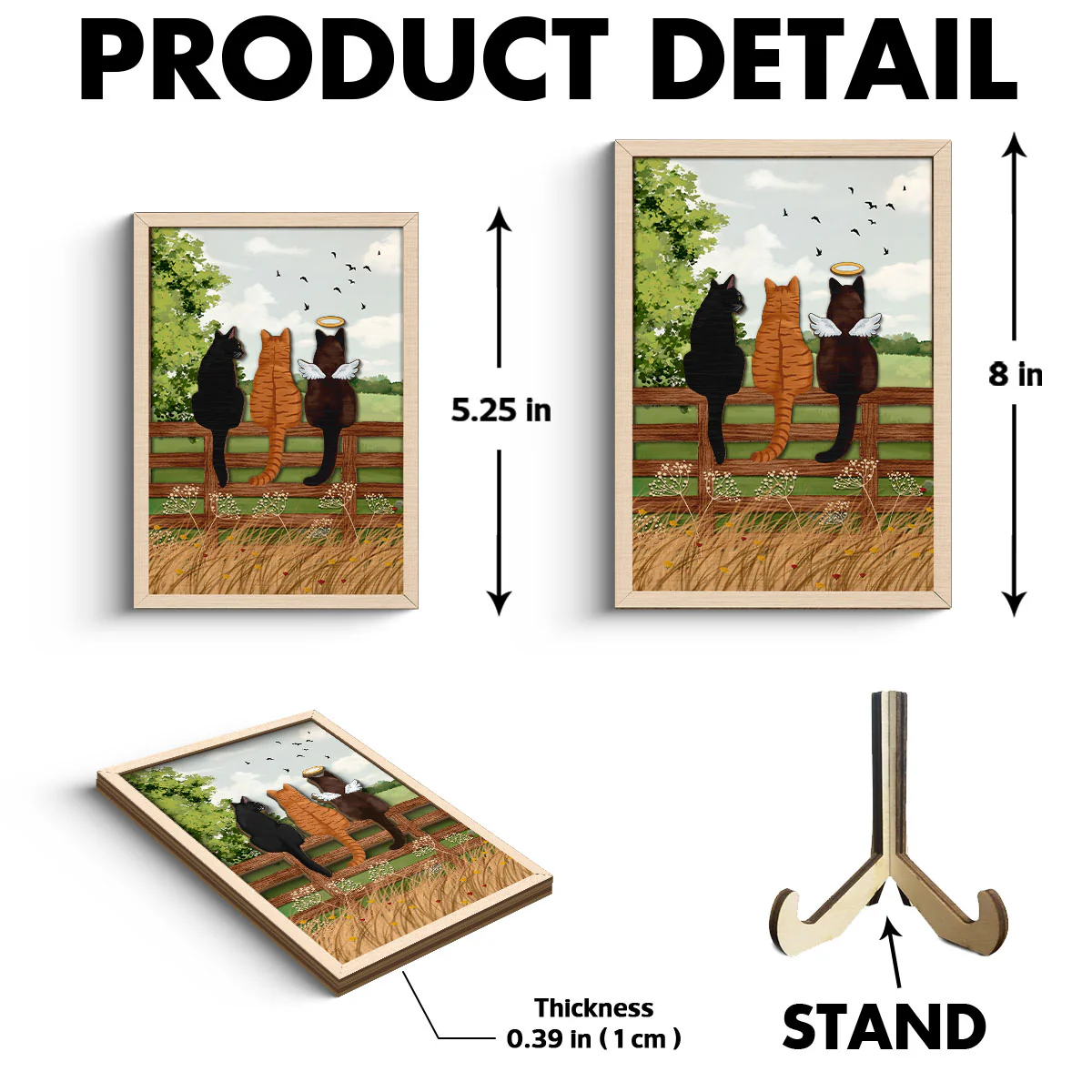 Cat Portrait Prints Cats Sitting on Fence in Countryside Personalized 2-Layer Wooden Plaque - Image 6