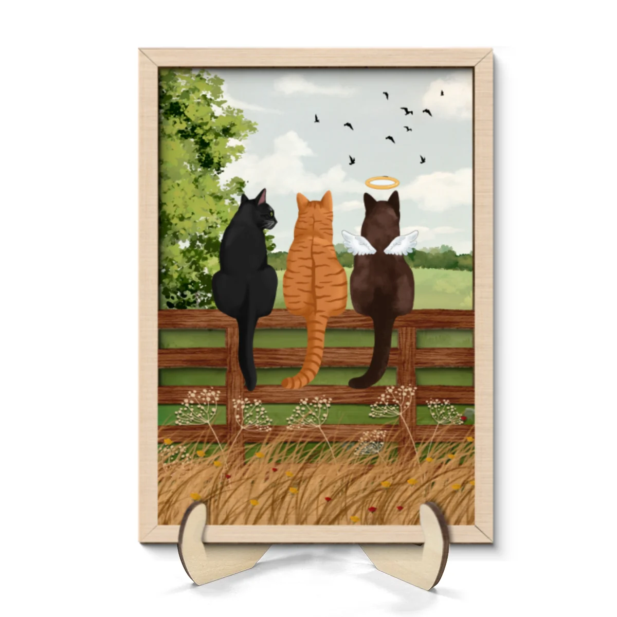Cat Portrait Prints Cats Sitting on Fence in Countryside Personalized 2-Layer Wooden Plaque - Image 8