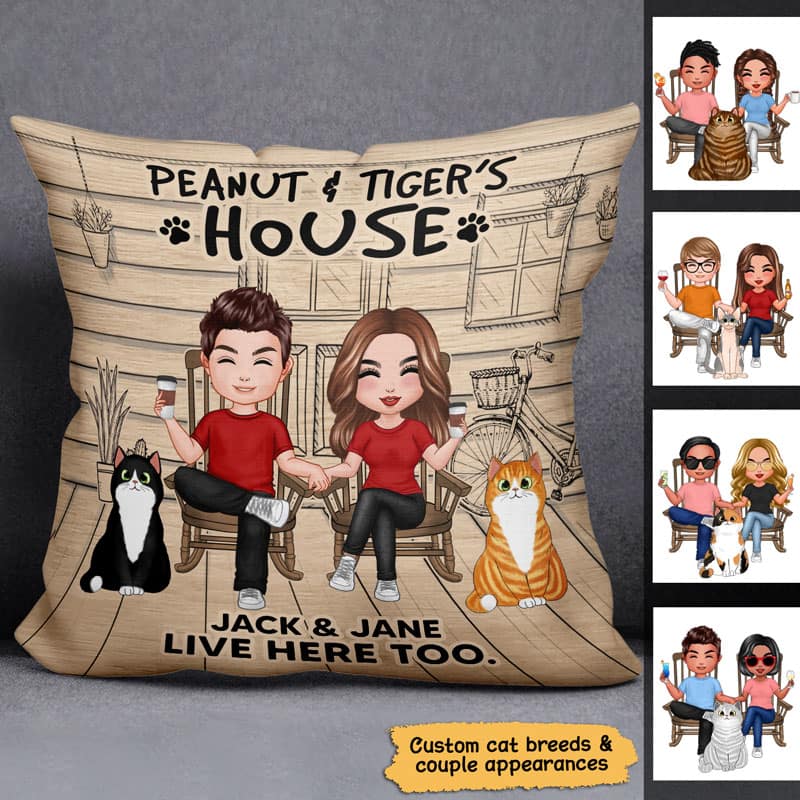 Cat‘s House Humans Live Here Too Funny Couple Personalized Pillow - Image 2