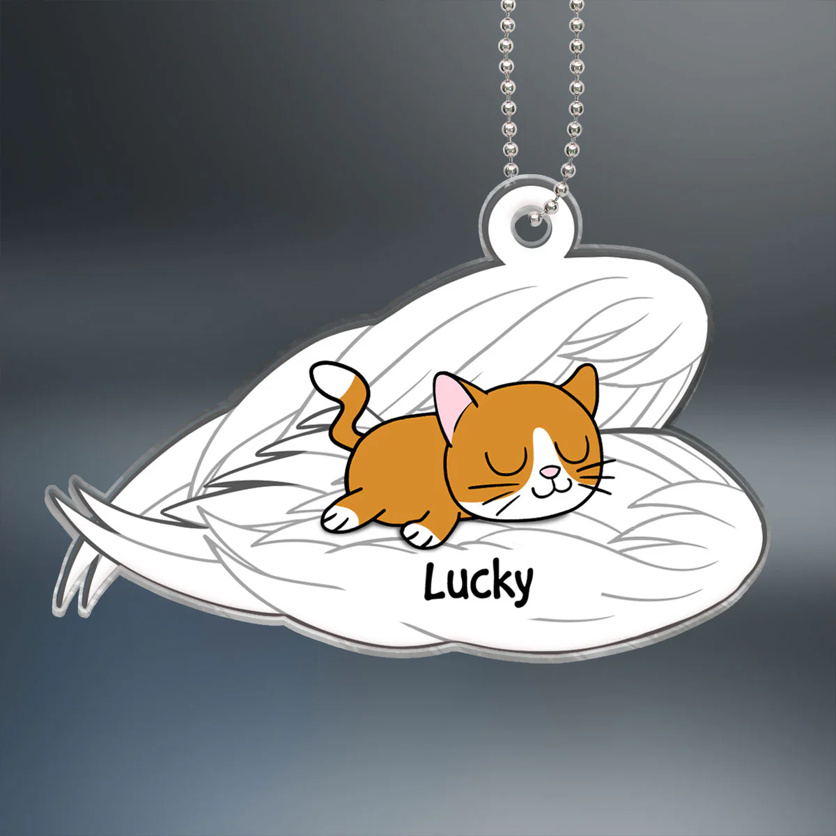 Cat Sleeping In Angel Wings Memorial Personalized Acrylic Ornament - Image 2