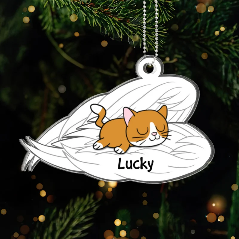 Cat Sleeping In Angel Wings Memorial Personalized Acrylic Ornament - Image 4