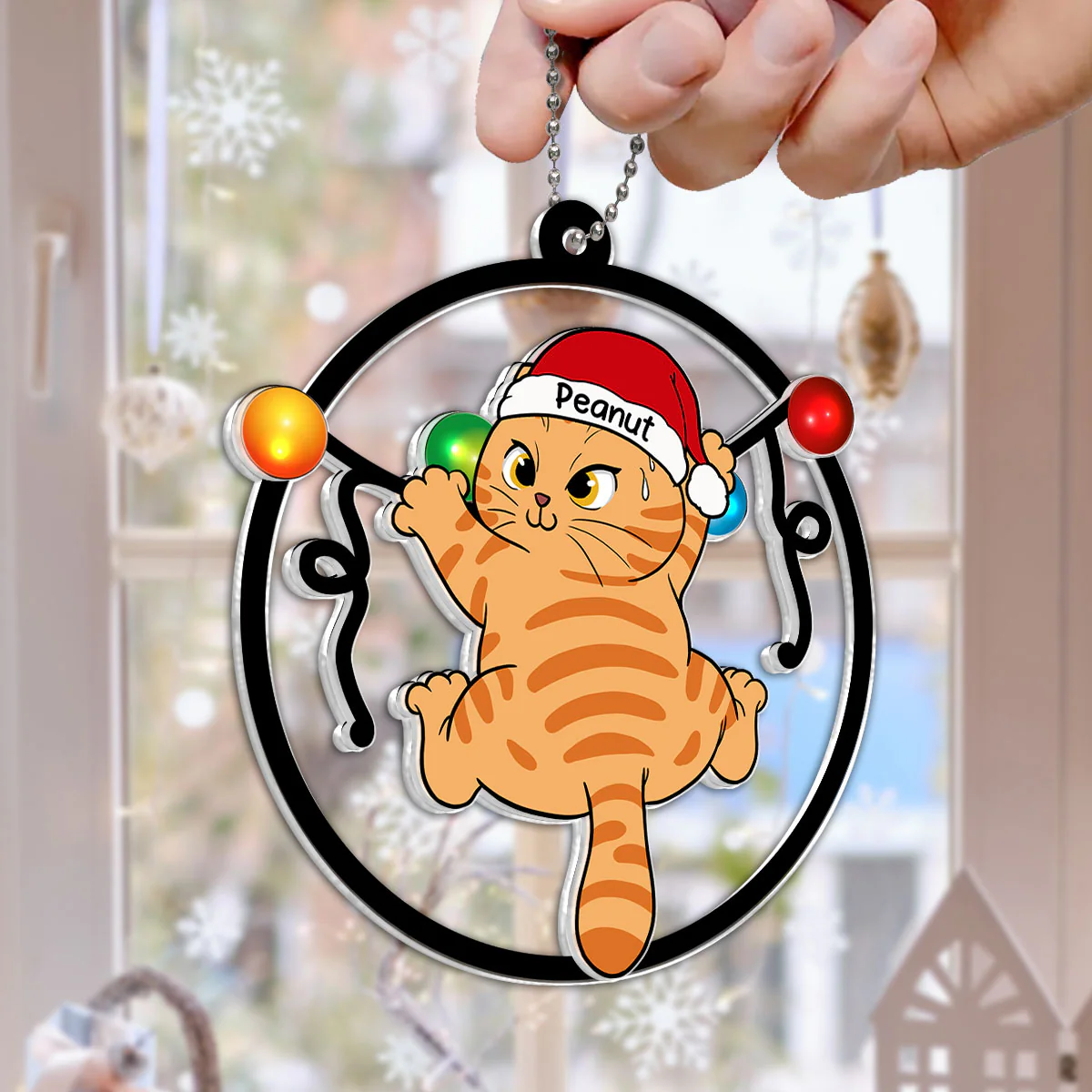 Cat Swinging Christmas Lights Personalized 2-Layer Acrylic Ornament, Christmas Decoration - Image 6