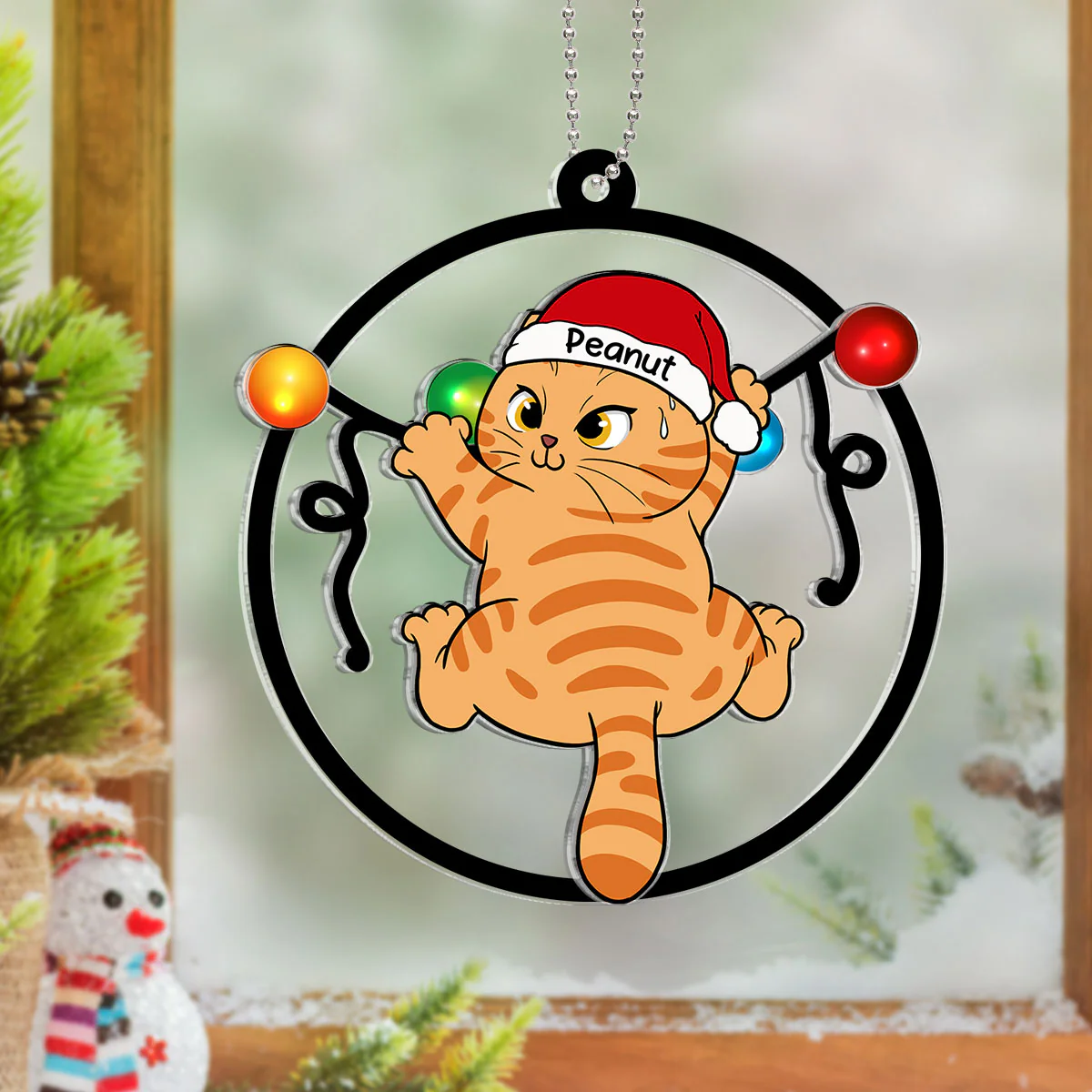 Cat Swinging Christmas Lights Personalized 2-Layer Acrylic Ornament, Christmas Decoration - Image 8
