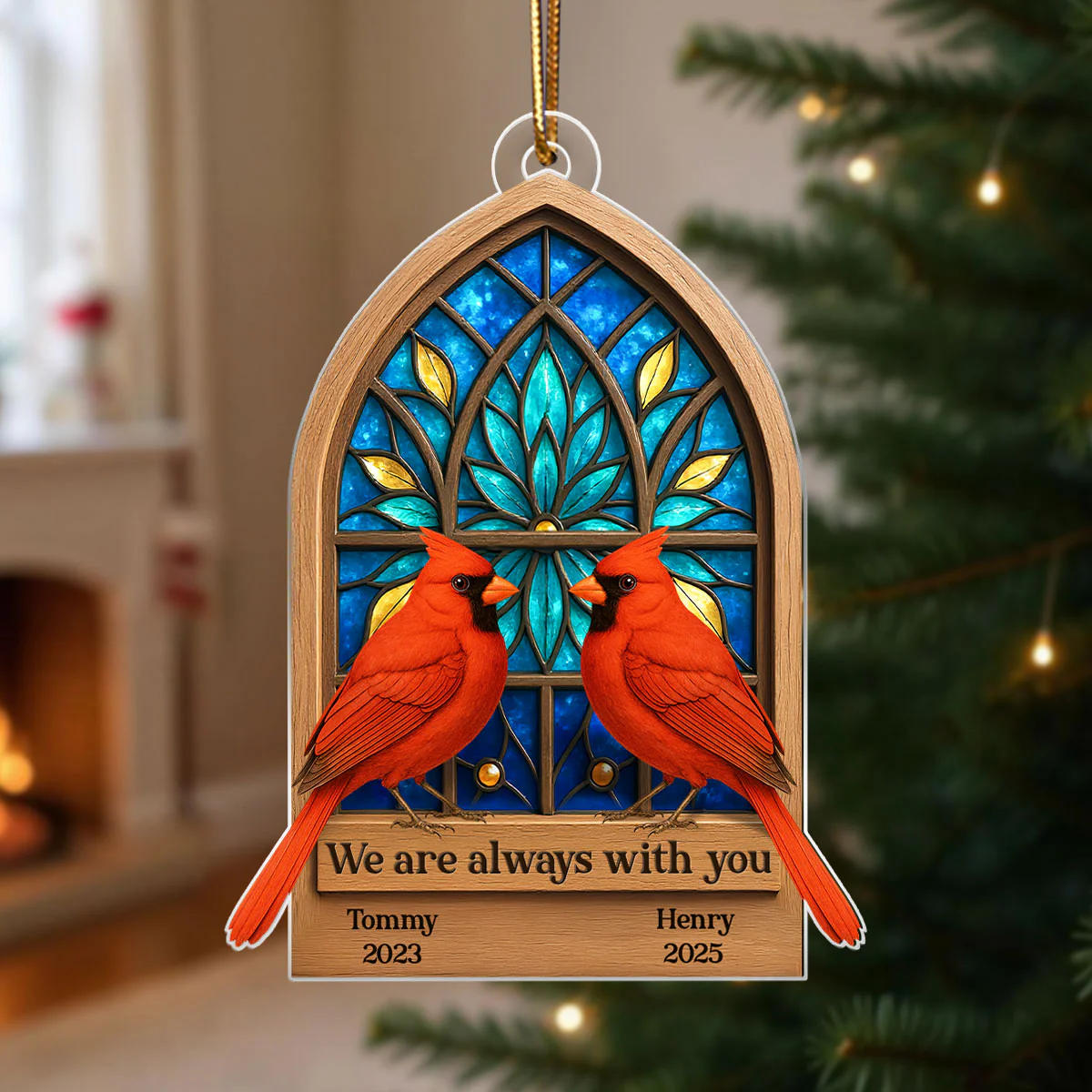 Cathedral Window Cardinal Always with You Personalized Acrylic Ornament, Meaningful Memorial Sympathy Gift - Image 3