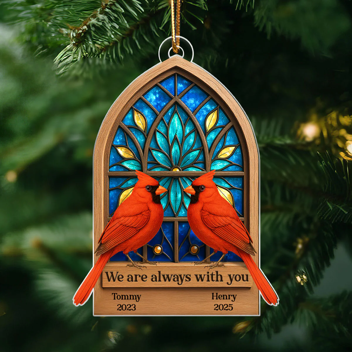 Cathedral Window Cardinal Always with You Personalized Acrylic Ornament, Meaningful Memorial Sympathy Gift - Image 4