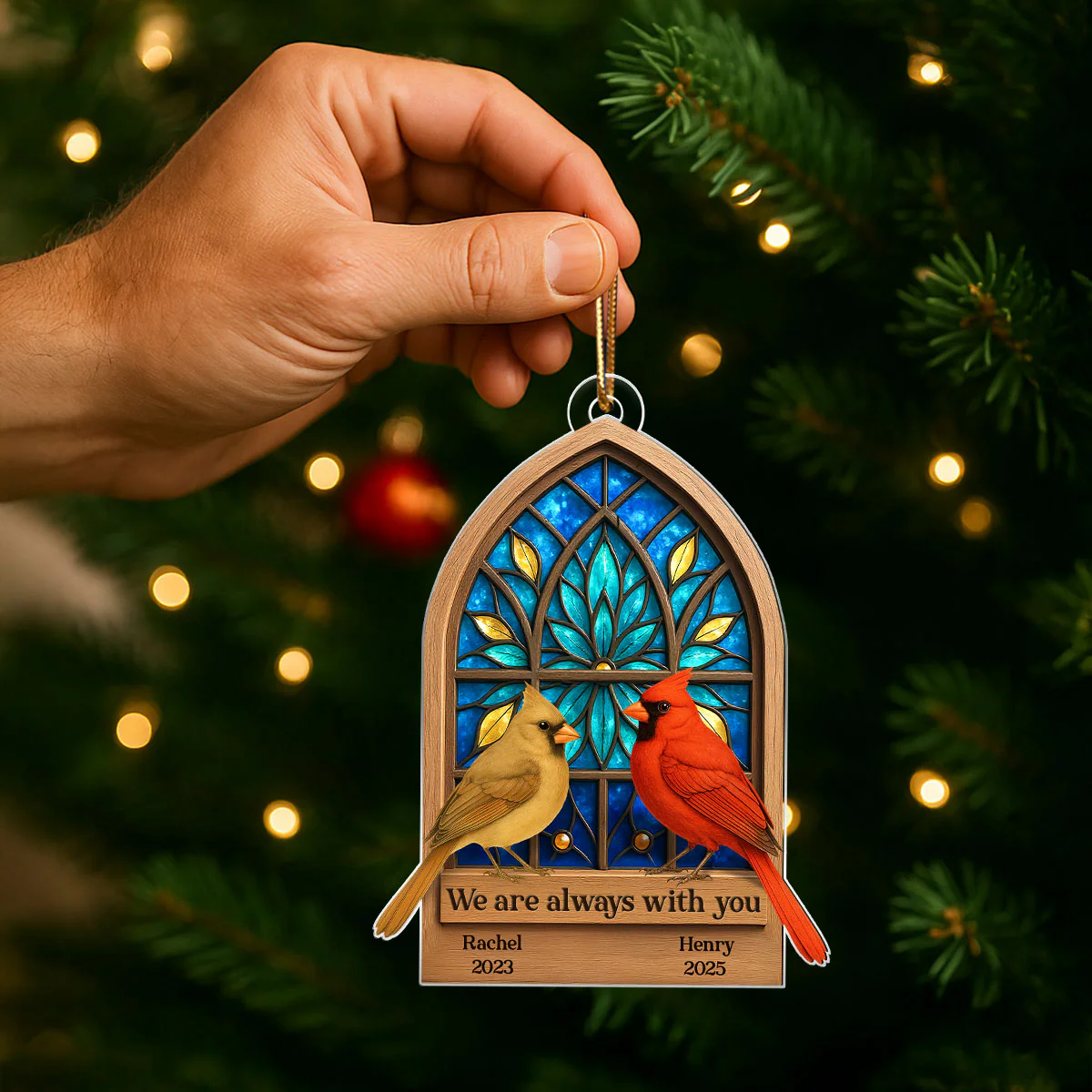 Cathedral Window Cardinal Always with You Personalized Acrylic Ornament, Meaningful Memorial Sympathy Gift - Image 6