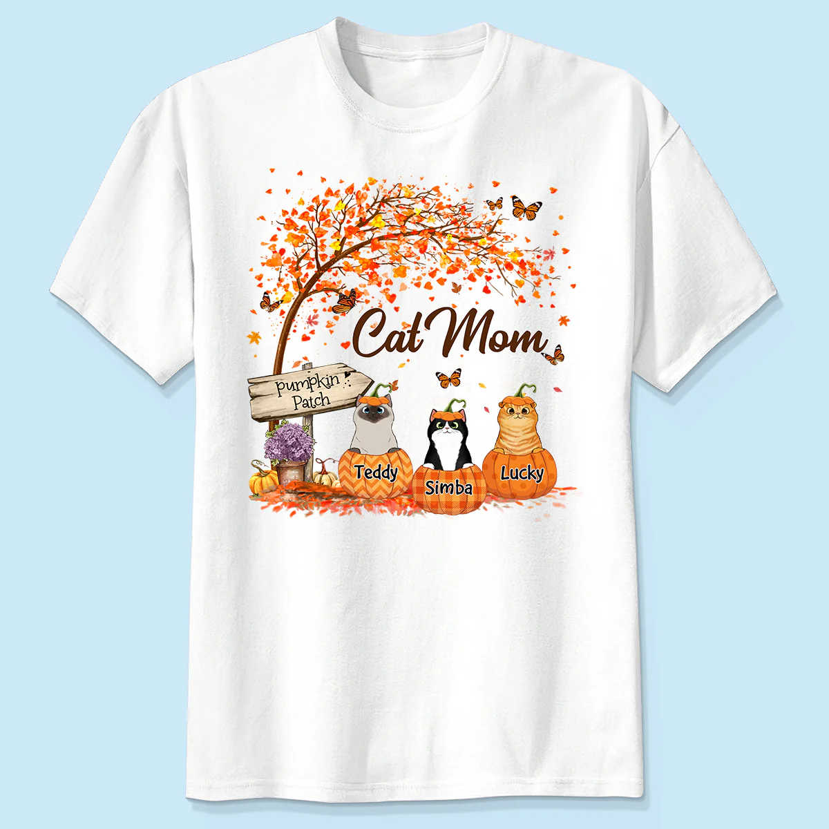 Fluffy Cats Pumpkin Personalized Shirt, Fall Season Gift for Cat Mom