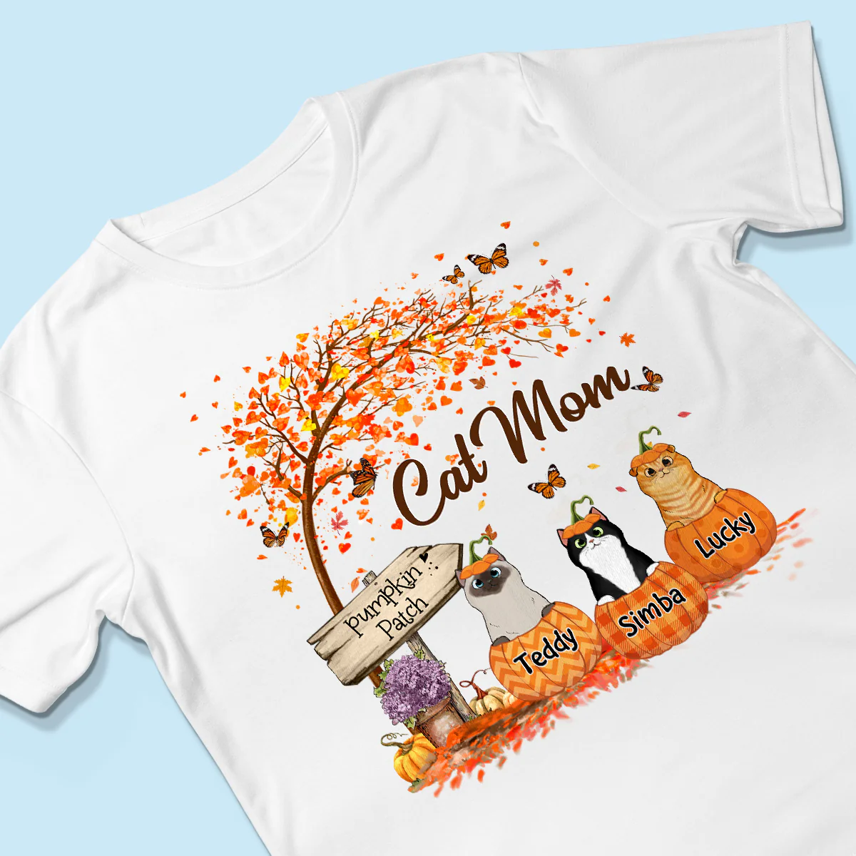 Fluffy Cats Pumpkin Personalized Shirt, Fall Season Gift for Cat Mom - Image 3
