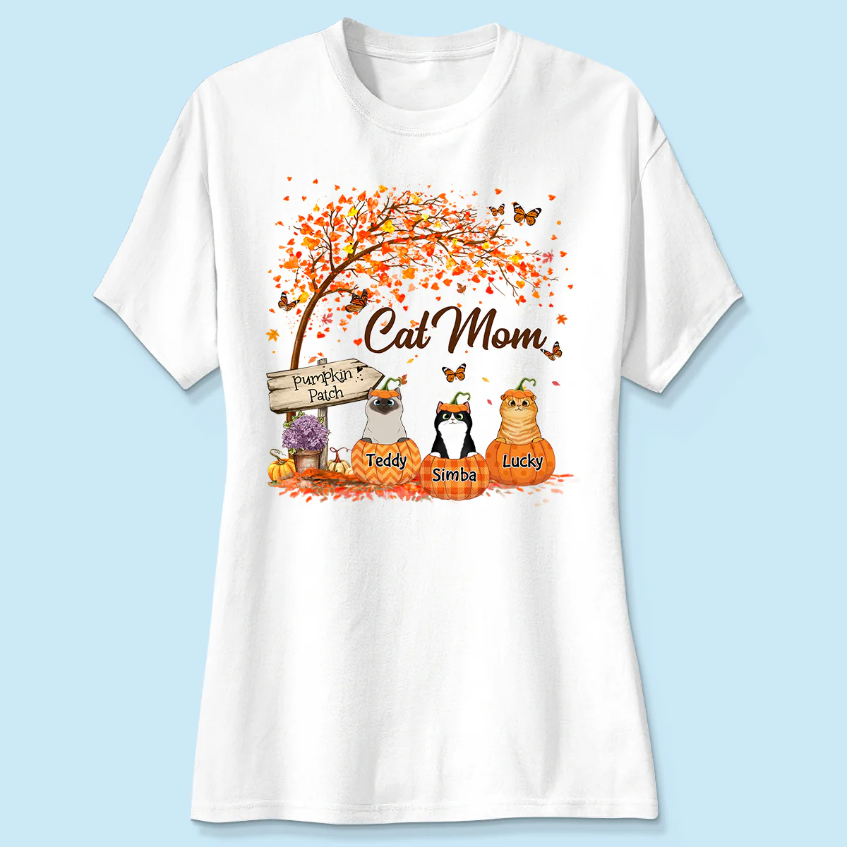 Fluffy Cats Pumpkin Personalized Shirt, Fall Season Gift for Cat Mom - Image 4