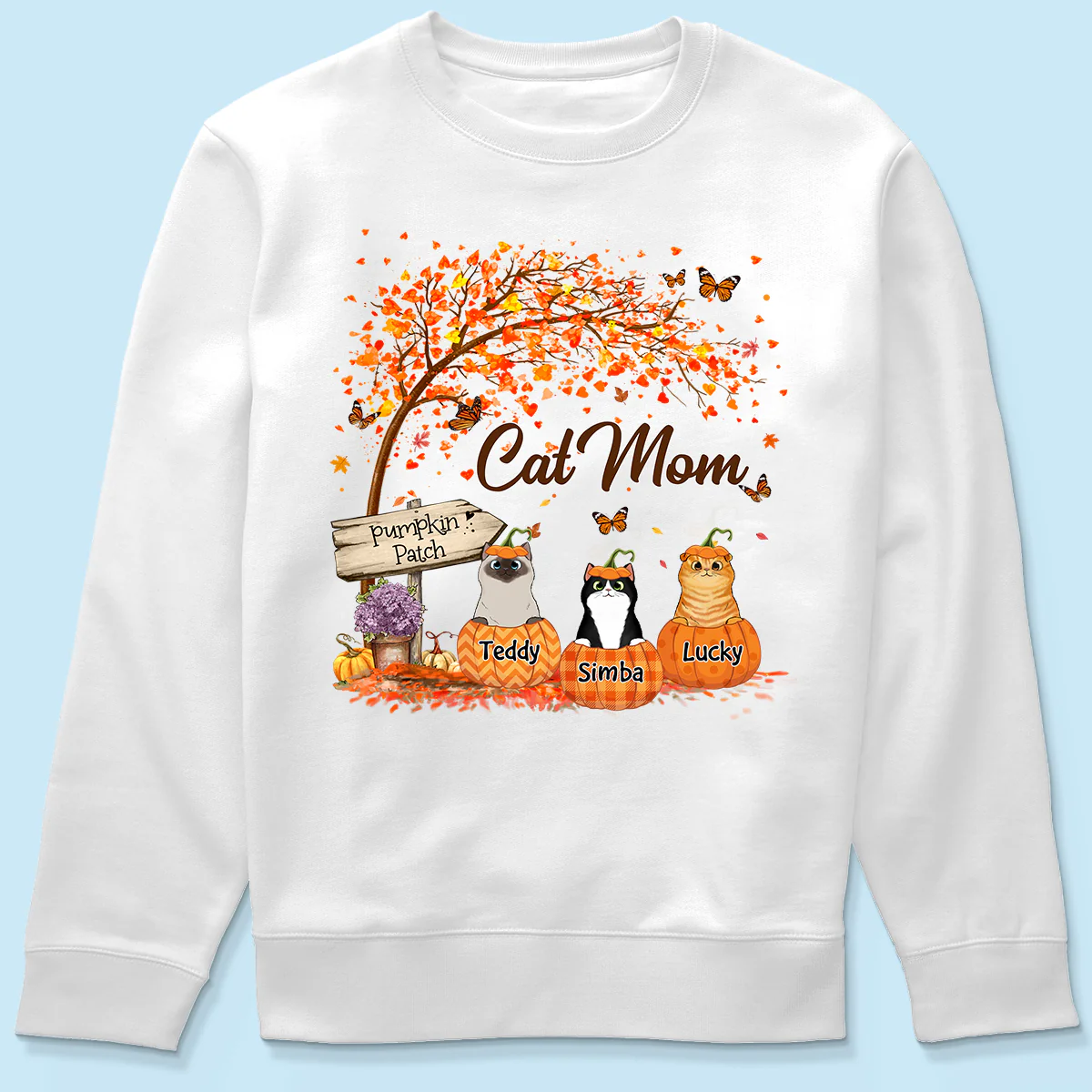 Fluffy Cats Pumpkin Personalized Shirt, Fall Season Gift for Cat Mom - Image 6