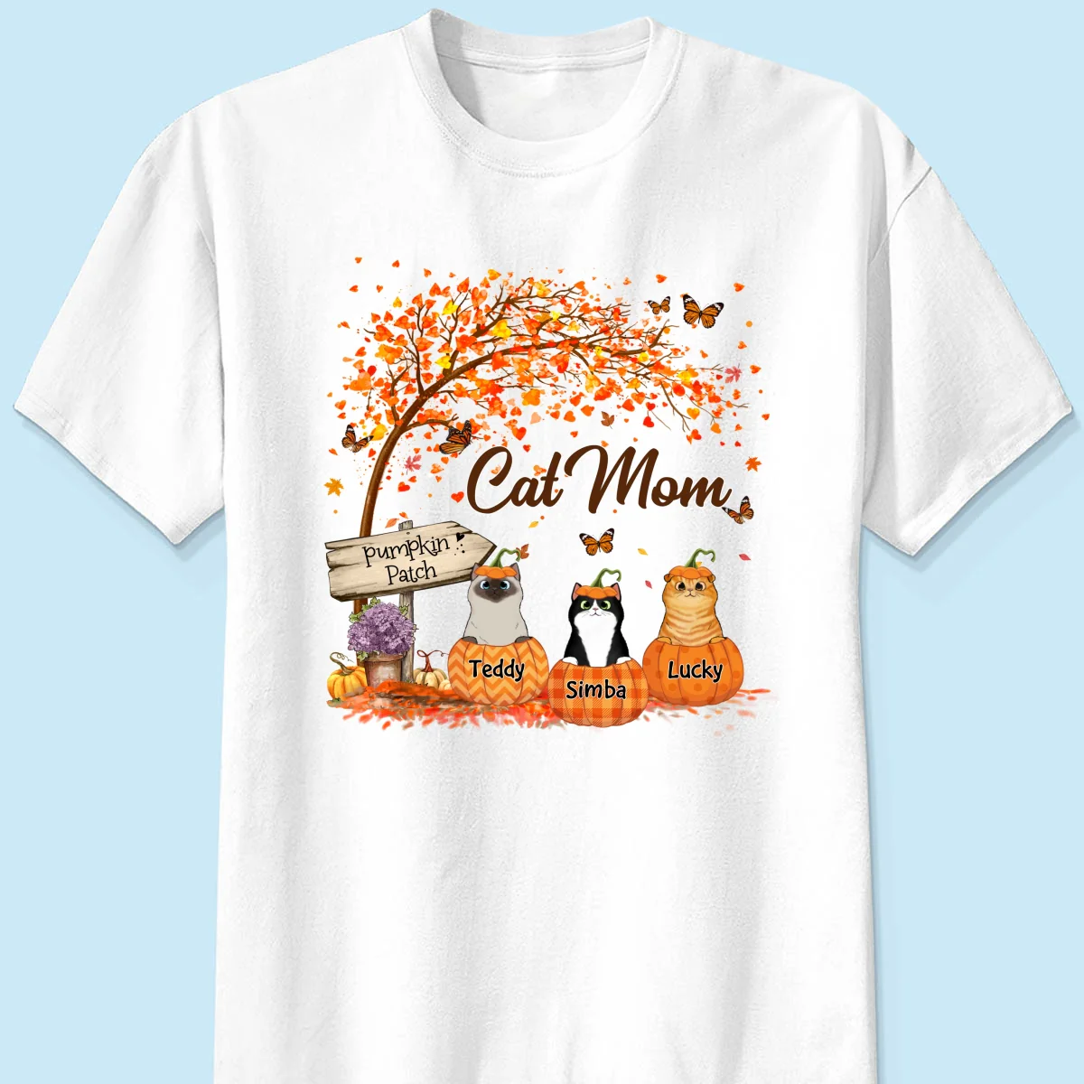 Fluffy Cats Pumpkin Personalized Shirt, Fall Season Gift for Cat Mom - Image 7