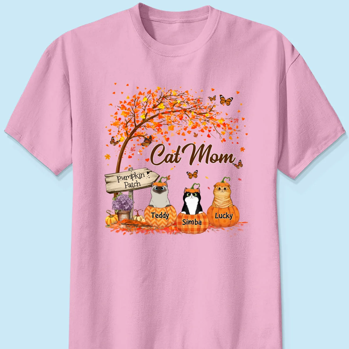 Fluffy Cats Pumpkin Personalized Shirt, Fall Season Gift for Cat Mom - Image 9