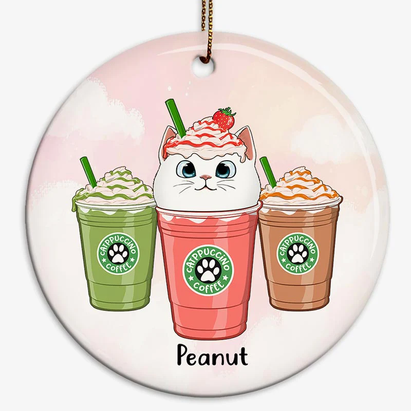 Catpuccino Cats Coffee Lover Personalized Circle Ornament