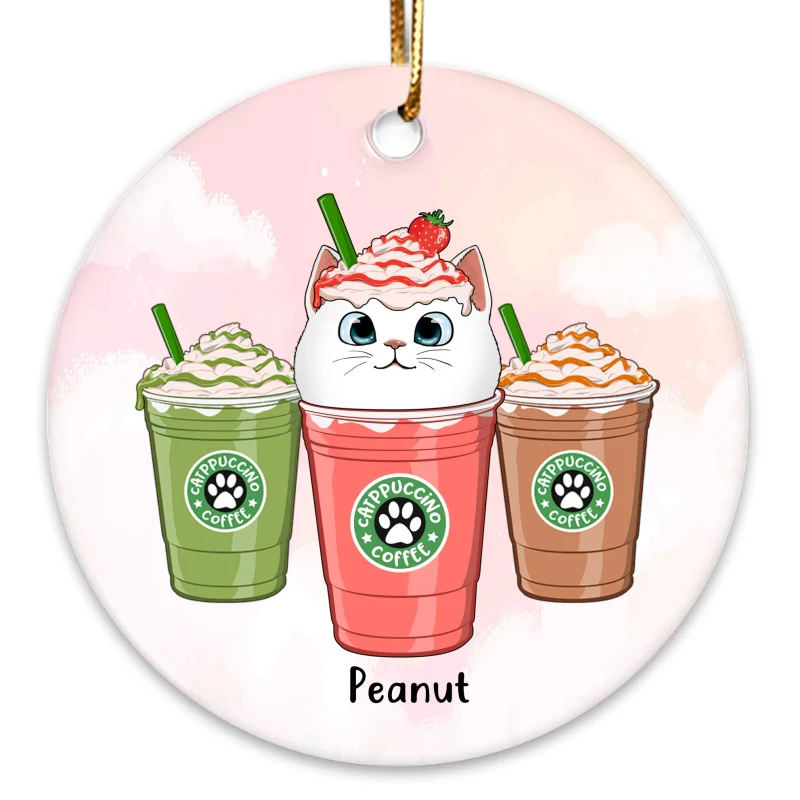 Catpuccino Cats Coffee Lover Personalized Circle Ornament - Image 3