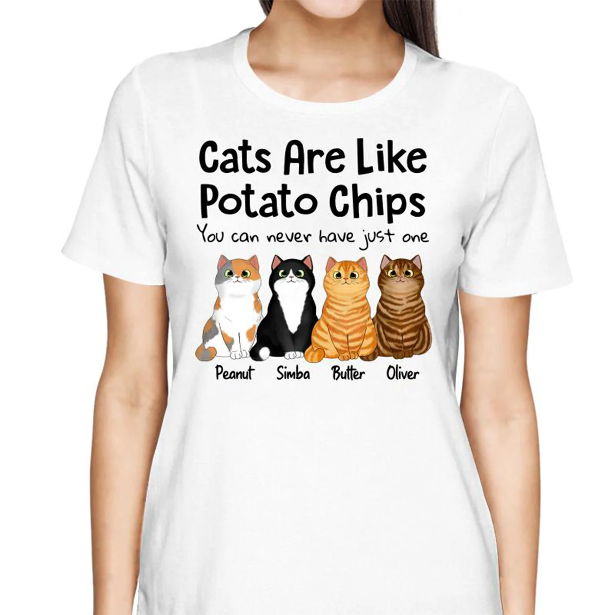 Cats Are Like Potato Chips Fluffy Cat Gift For Cat Lover Personalized Shirt - Image 2