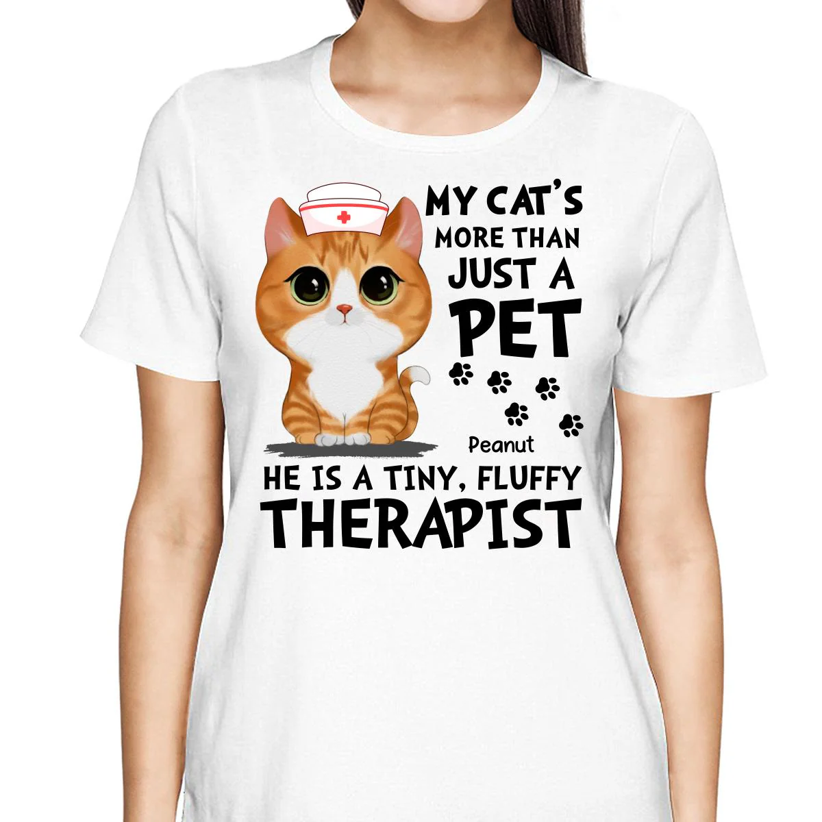 Cats Are My Therapists Cute Watercolor Cat Personalized Shirt - Image 2