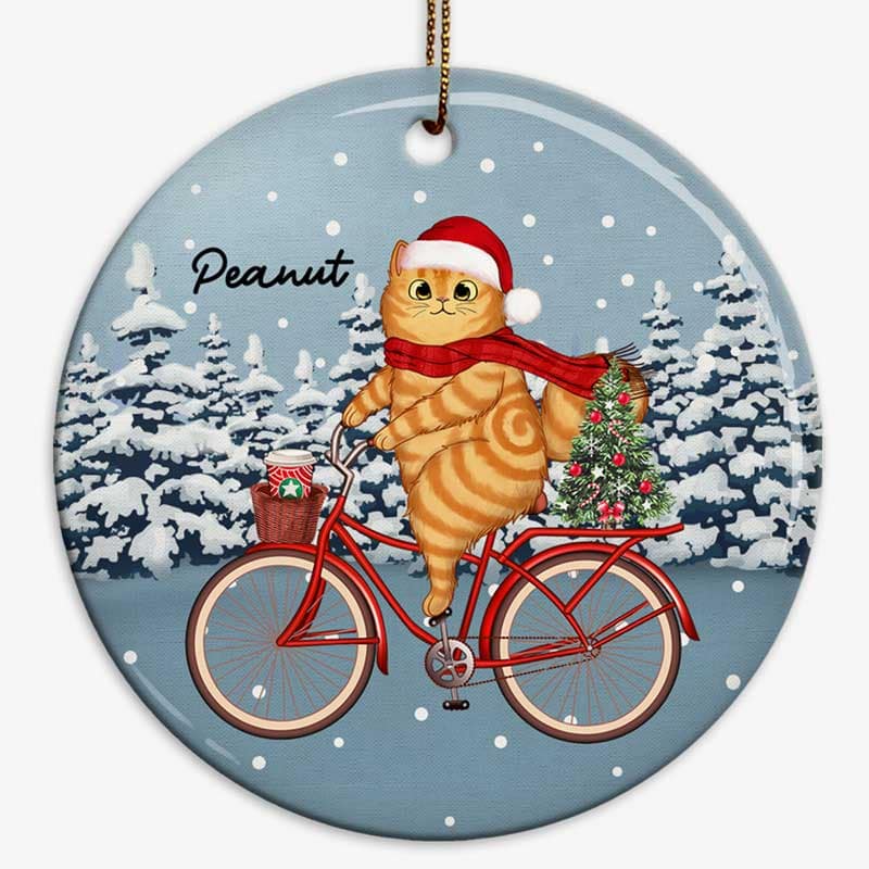 Cats Christmas Bicycle Personalized Circle Ornament