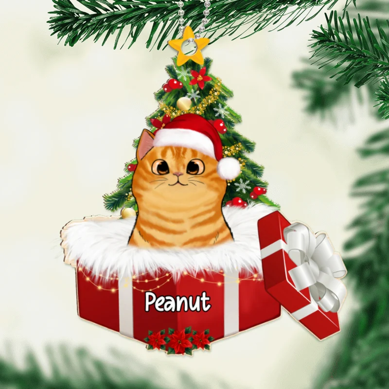 Cats In Christmas Gift Box Personalized Wooden Ornament - Image 4