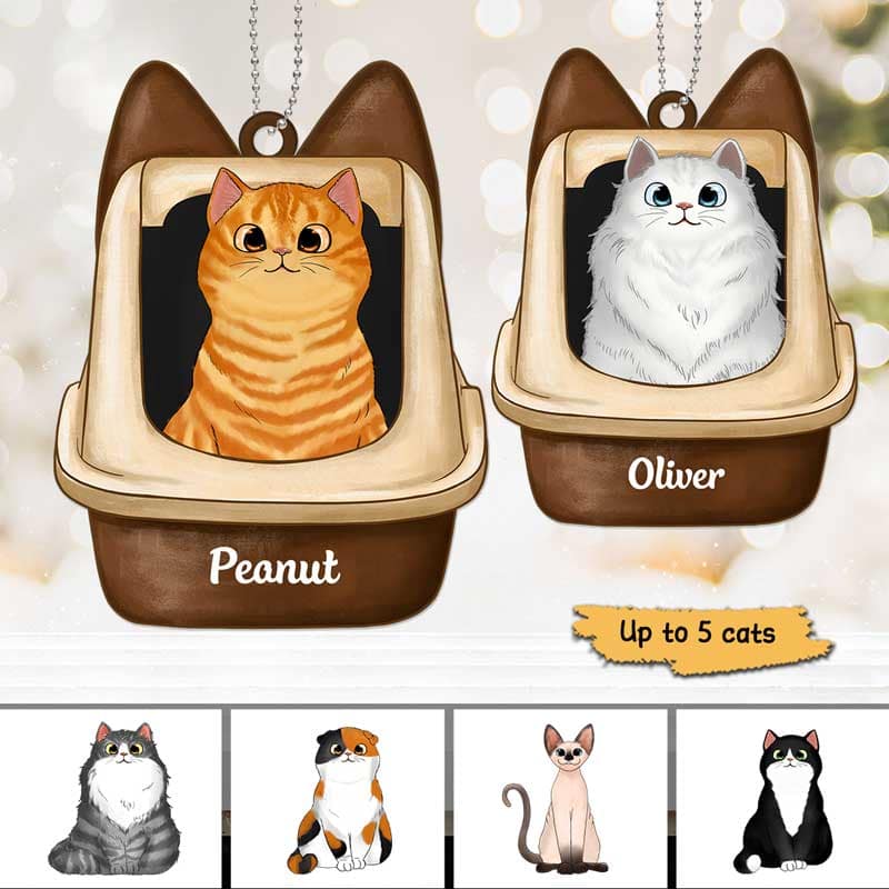 Cats In Litter Box Personalized Acrylic Ornament - Image 2