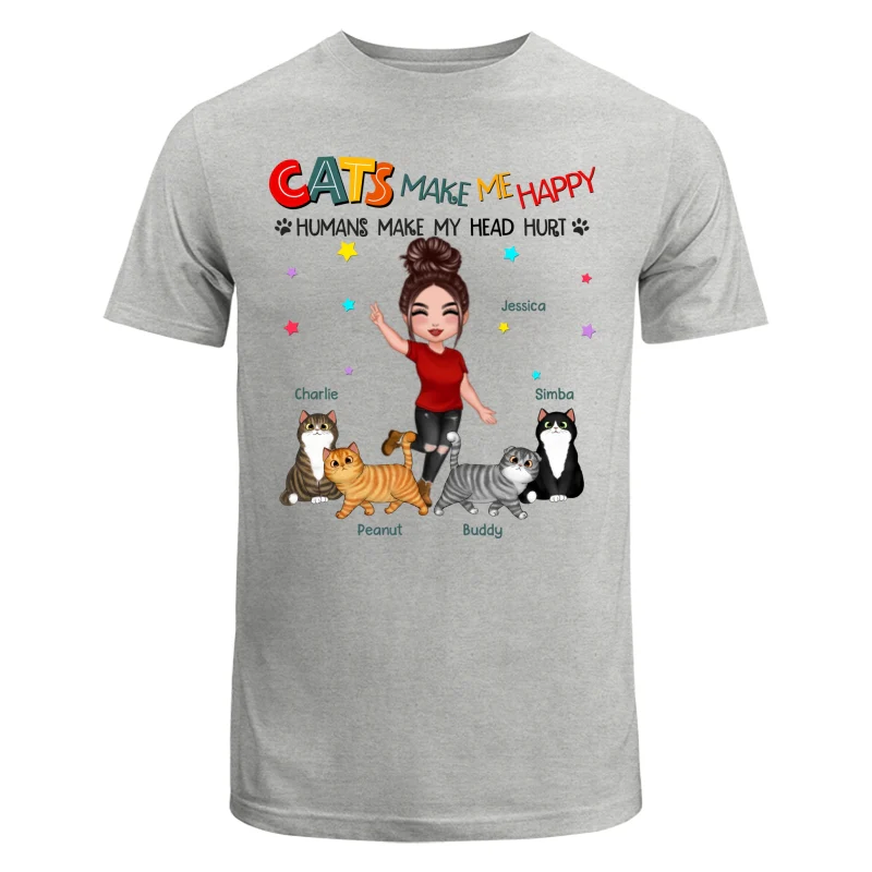 Cats Make Me Happy Fluffy Cat & Doll Girl Personalized Shirt - Image 6