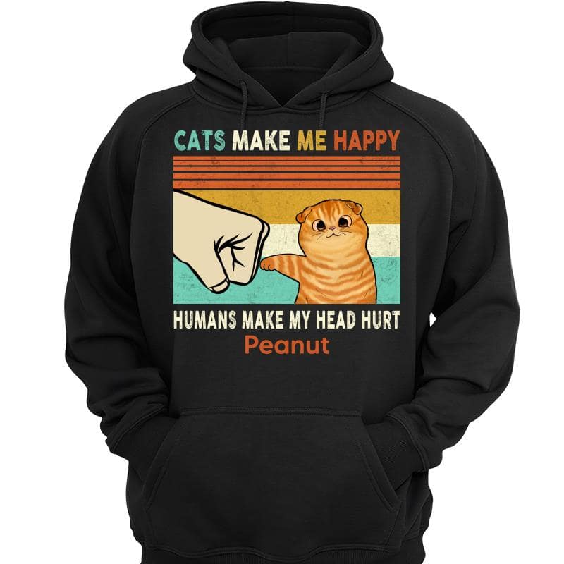 Cats Make Me Happy Fluffy Cat Personalized Shirt - Image 3