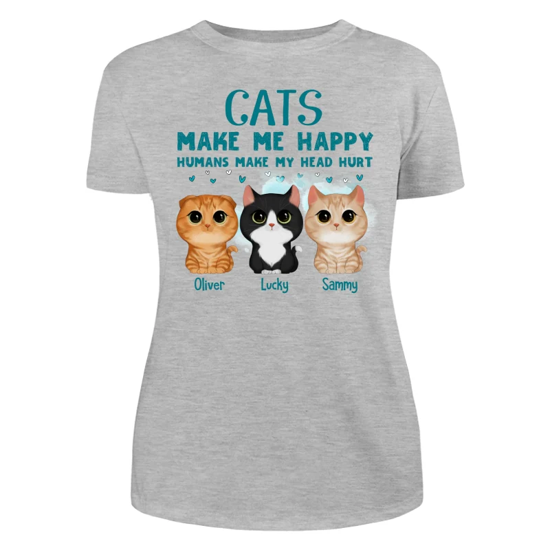 Cats Make Me Happy Watercolor Cute Cats Personalized Shirt - Image 10