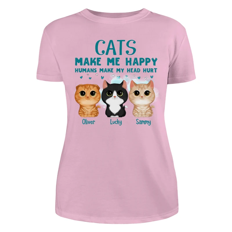 Cats Make Me Happy Watercolor Cute Cats Personalized Shirt - Image 11
