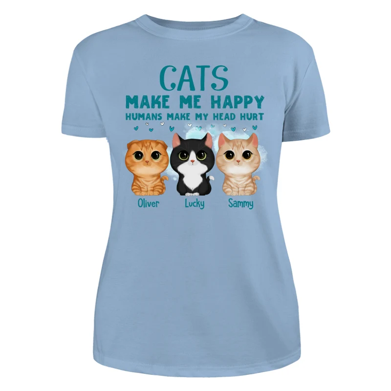 Cats Make Me Happy Watercolor Cute Cats Personalized Shirt - Image 12