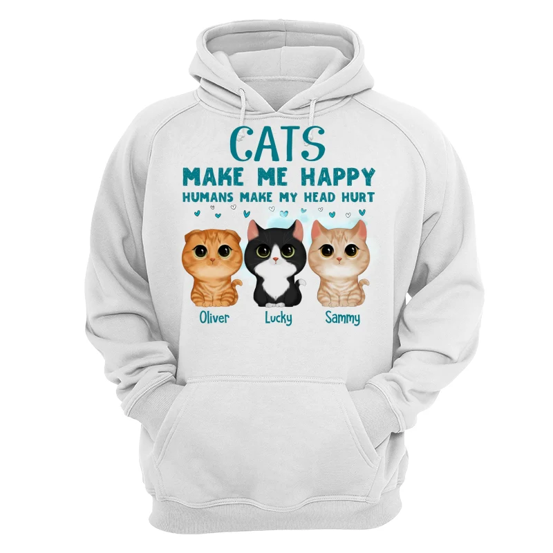 Cats Make Me Happy Watercolor Cute Cats Personalized Shirt - Image 13