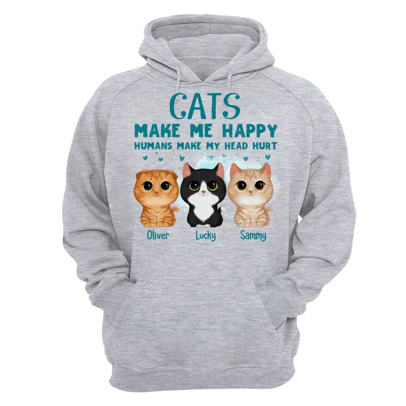 Cats Make Me Happy Watercolor Cute Cats Personalized Shirt - Image 14