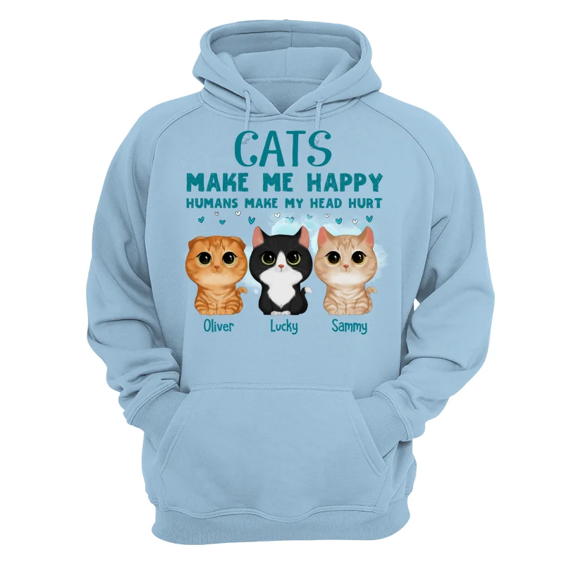 Cats Make Me Happy Watercolor Cute Cats Personalized Shirt - Image 16