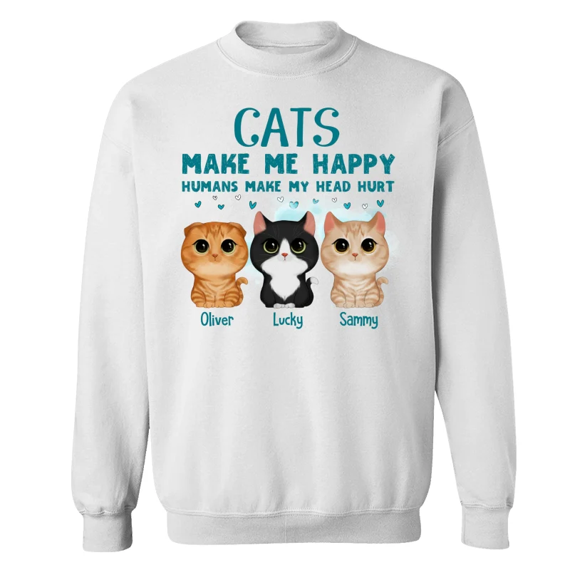 Cats Make Me Happy Watercolor Cute Cats Personalized Shirt - Image 17