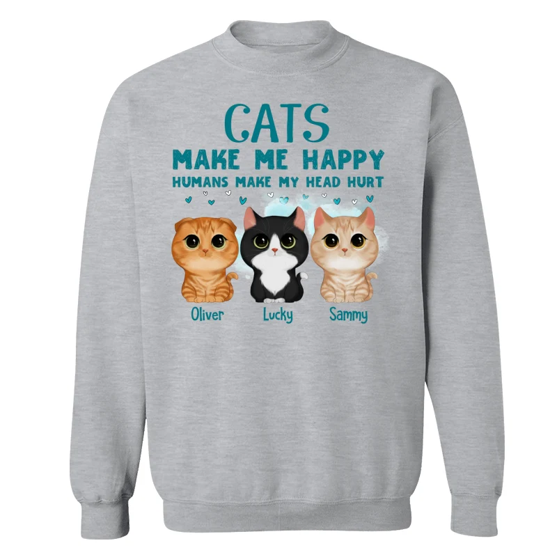 Cats Make Me Happy Watercolor Cute Cats Personalized Shirt - Image 18