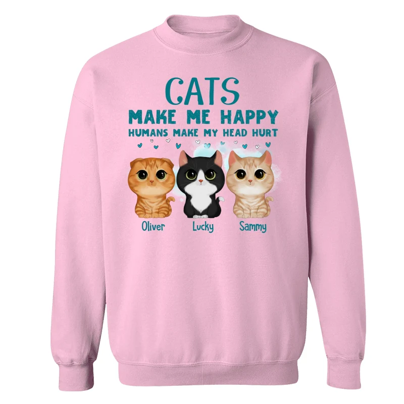 Cats Make Me Happy Watercolor Cute Cats Personalized Shirt - Image 19