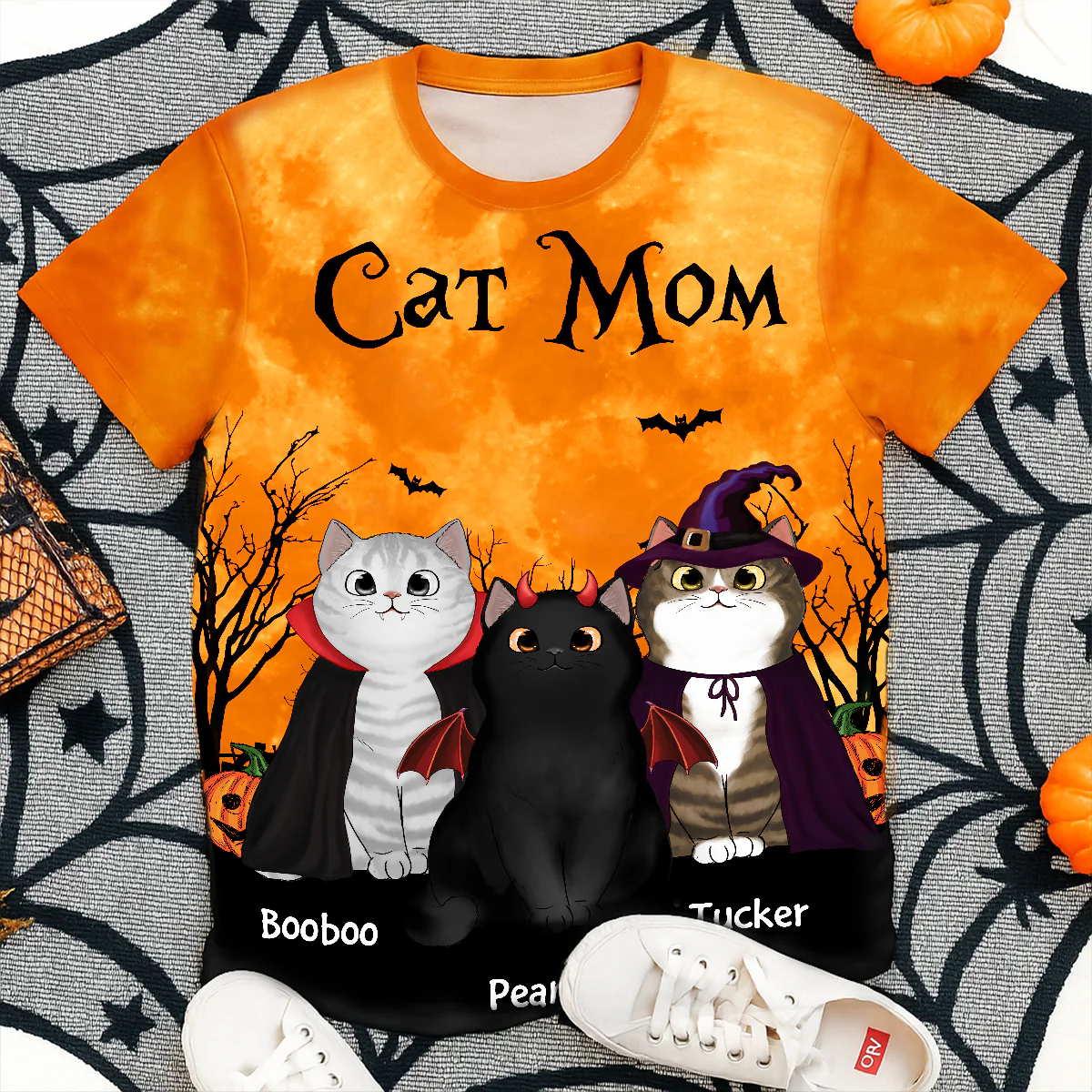 Cat Mom Halloween Moon Light Bat Tree Witchy Theme Personalized Shirt, Purrfect Costume for Cat Lover - Image 11