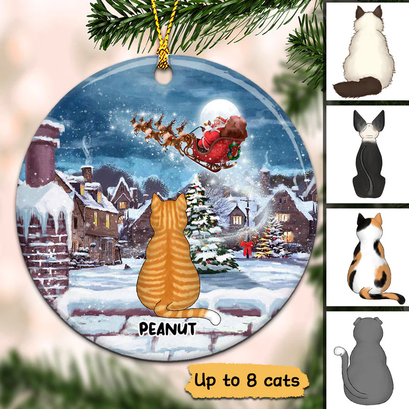 Cats On Rooftop Christmas Personalized Circle Ornament - Image 2