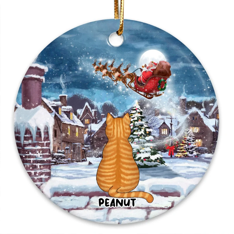 Cats On Rooftop Christmas Personalized Circle Ornament - Image 3